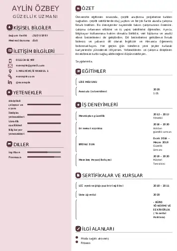 Güzellik Uzmanı Cv Örnekleri  cv indir